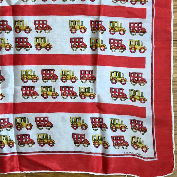 Vintage silk scarf with red and yellow taxis - Picture 2 of 5